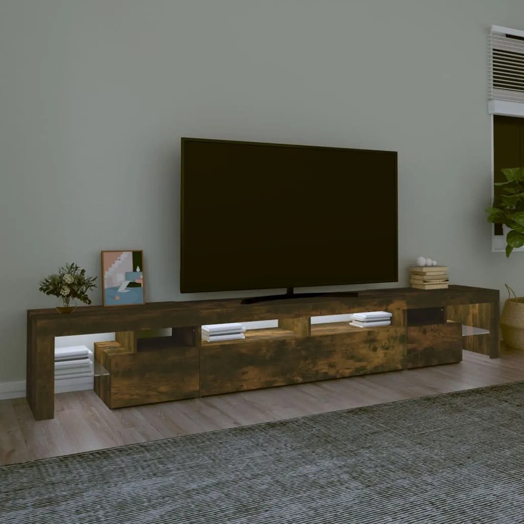 Móvel de TV Phila com Luzes LED 260 cm - Madeira Rustica - Design Mode