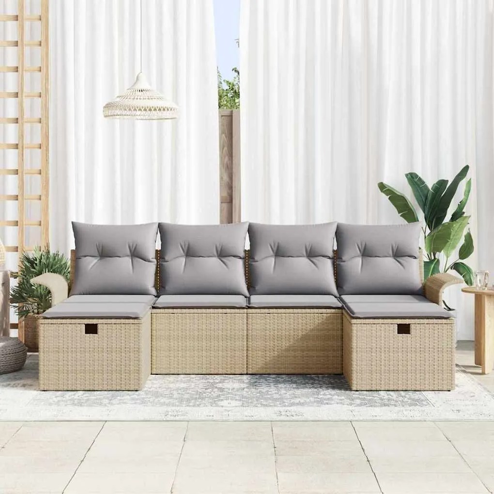 Conjunto de Sofá de Jardim com 6 Peças e Almofadas Bege em Rattan Sint