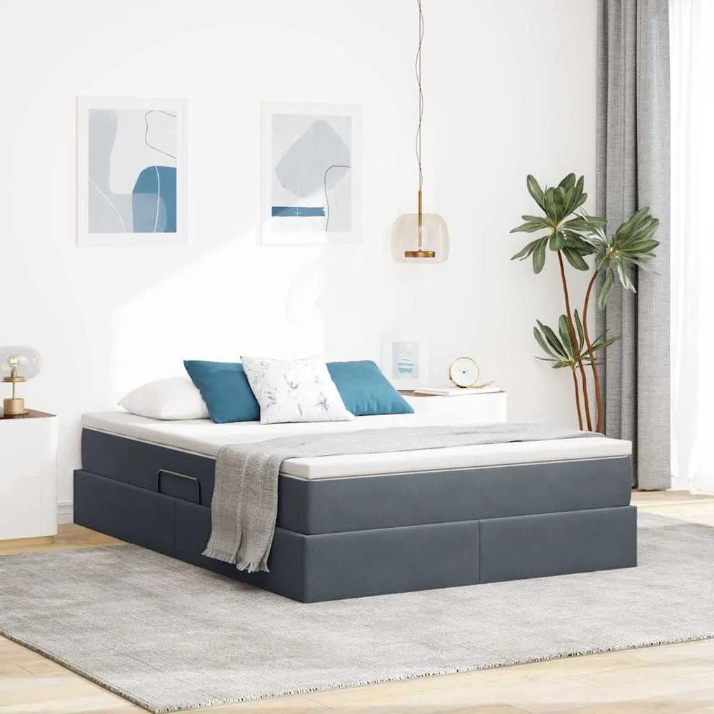 vidaXL Cama com arrumação e colchão Cinza Escuro 140 x 200 cm Veludo