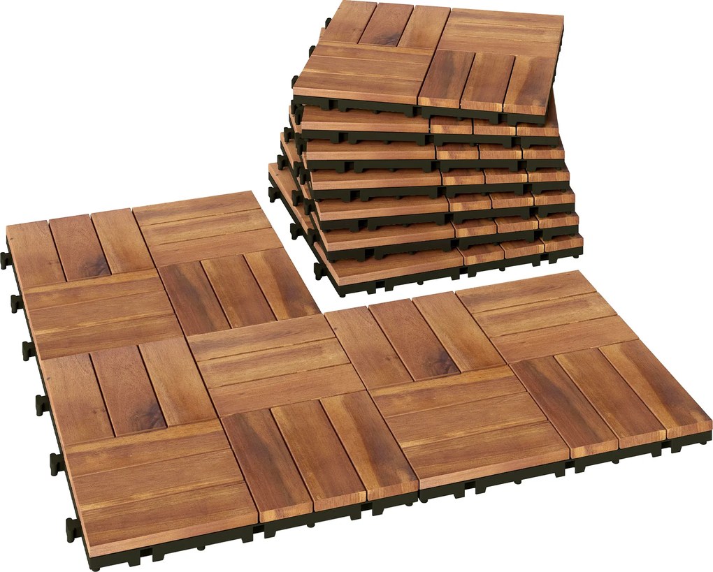 Outsunny Conjunto de 10 Estrados de Madeira de Acácia para Exterior 31x31 cm 0,91 m² Estrado para Terraço Castanho Escuro | Aosom Portugal