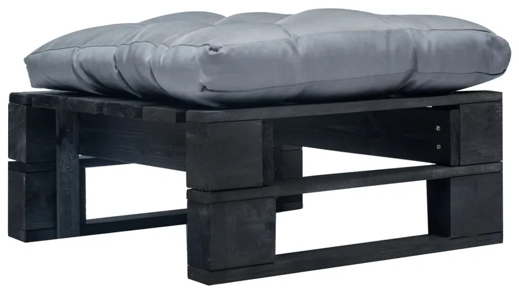 Otomano de paletes com almofadão cinzento madeira preto