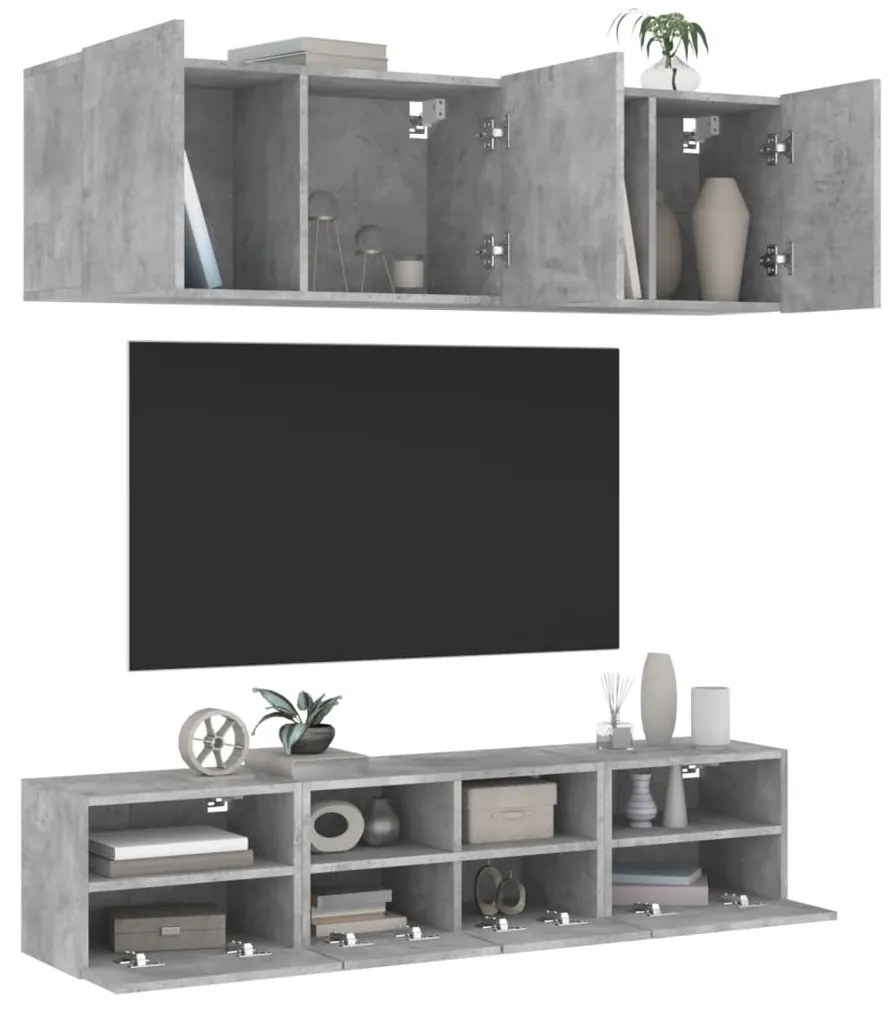 vidaXL 5 pcs móveis de parede p/ TV derivados de madeira cinza cimento