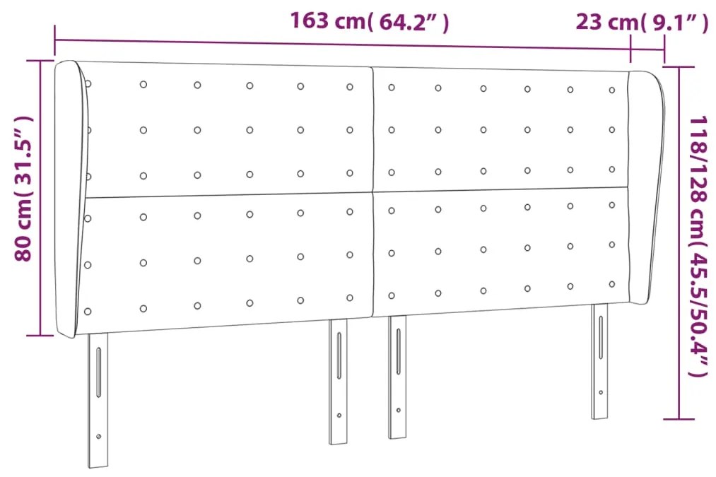 Cabeceira cama c/ abas tecido 163x23x118/128 cm cinzento-escuro