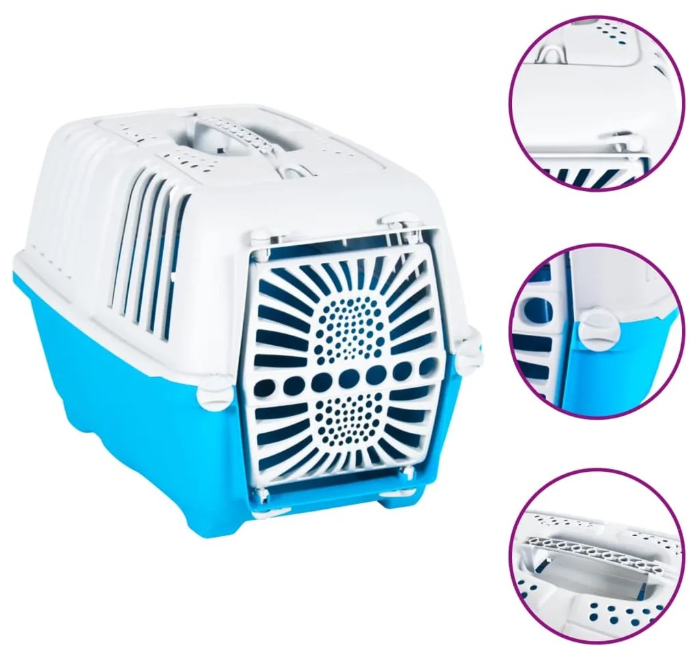 vidaXL Transportadora 55x36x36 cm polipropileno branco e azul