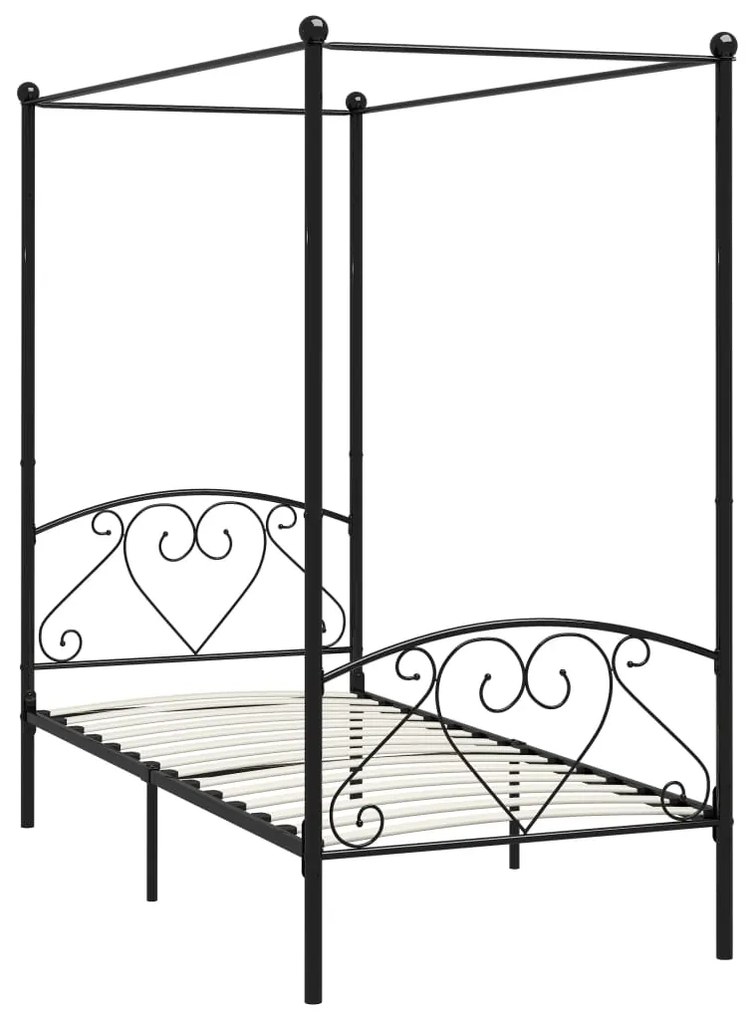 Estrutura de cama com dossel metal preto 90x200 cm