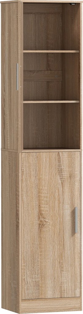 HOMCOM Móvel de banheiro coluna com 2 portas e 4 prateleiras ajustáveis, 40 x 35 x 180 cm, madeira natural | Aosom Portugal