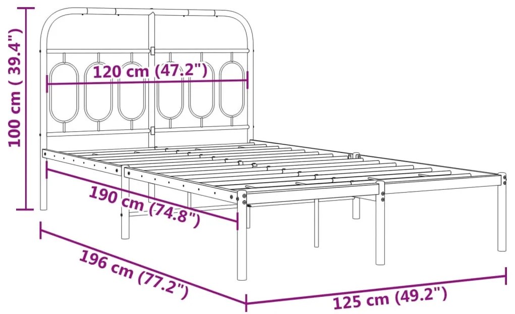 Estrutura de cama com cabeceira 120x190 cm metal branco