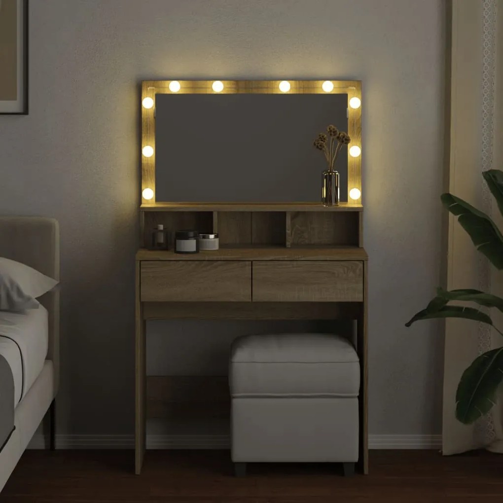 Toucador com LED 80x41x134,5 cm carvalho sonoma