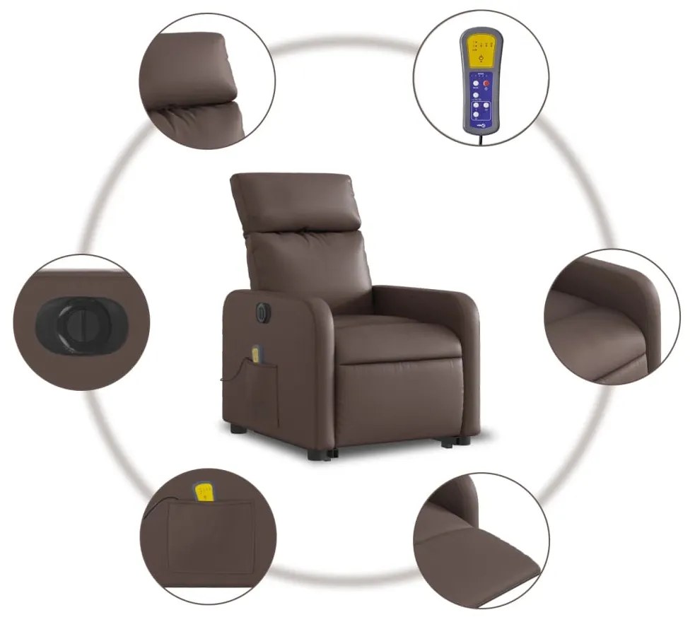 Poltrona reclinável elevatória elétrica couro artif. castanho