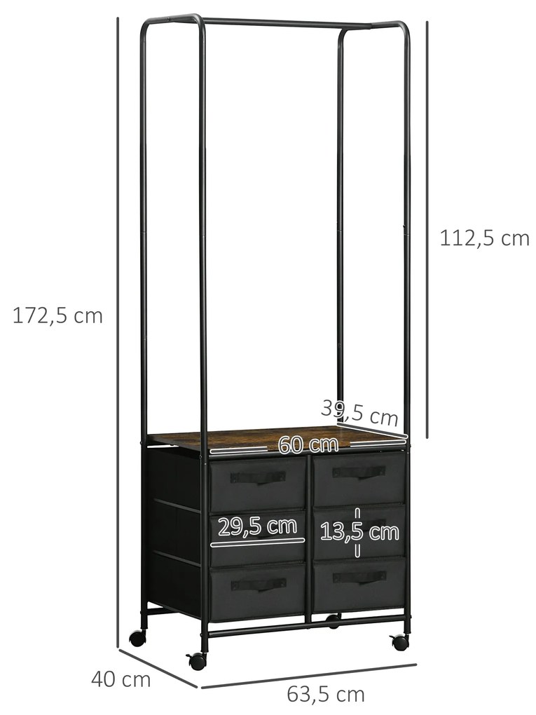 HOMCOM Cabideiro para Roupa com Rodas Cabideiro para Entrada com 6 Gav