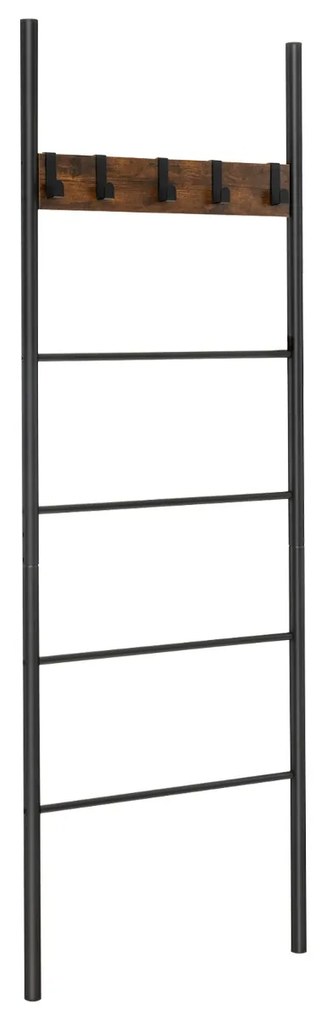 Toalheiro forma Escadas para toalhas de 5 degraus 5 ganchos casa de banho 60 x 3,2 x 180 cm Castanho rústico + preto