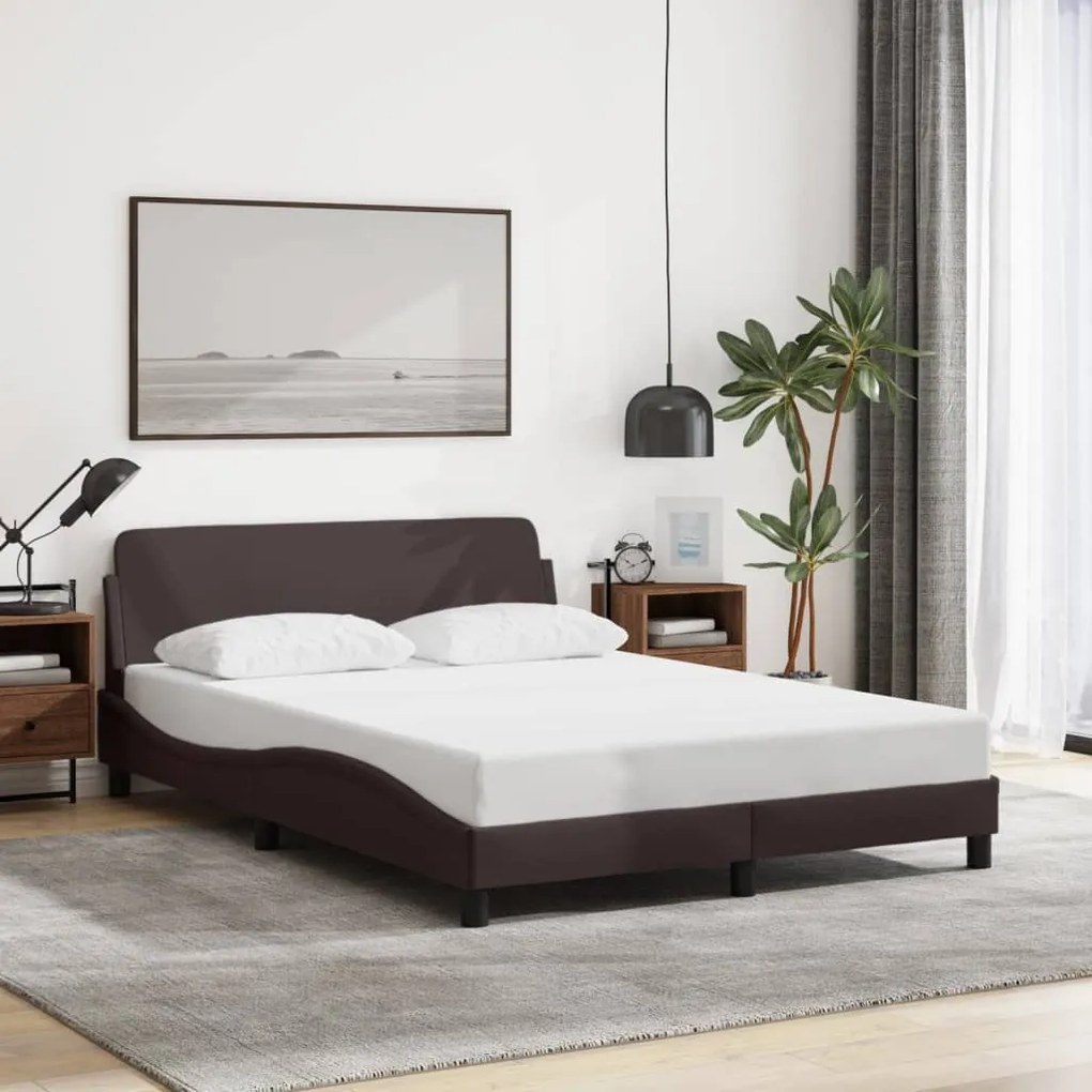 Estrutura de cama sem colchão 120x200 cm tecido castanho-escuro