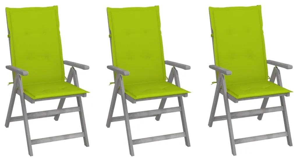Cadeiras jardim reclináveis c/ almofadões 3 pcs acácia maciça