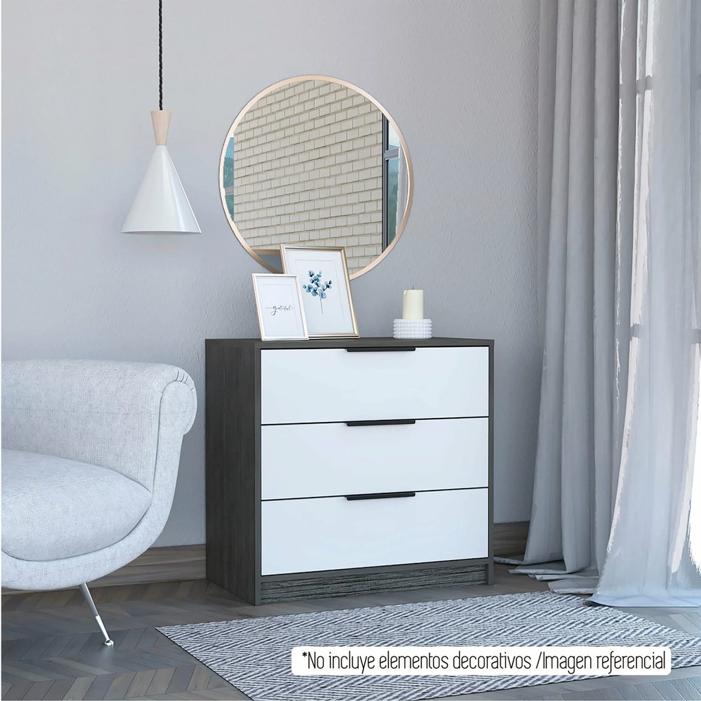 Cómoda de 3 gavetas Kaia, 68,7 cm a x 70 cm e x 41,3 cm P. branco/cinza