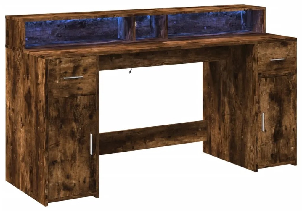 Secretária luzes LED 160x55x91cm deriv. madeira carvalho fumado