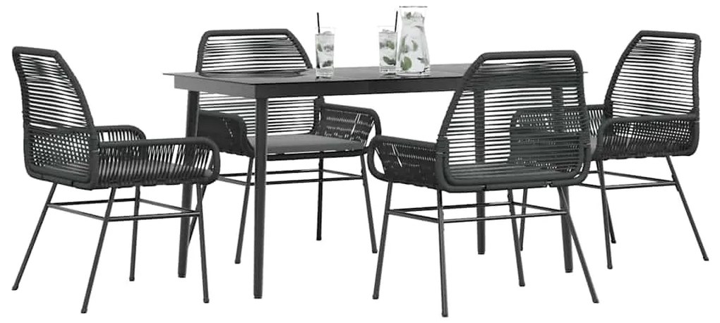 vidaXL Conjunto de jantar jardim 5 peças almofadas vidro vime PE preto