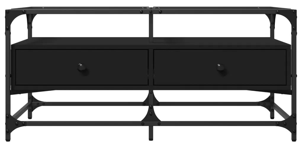 Mesa de centro com topo em vidro preto 98,5x50x45 cm aço
