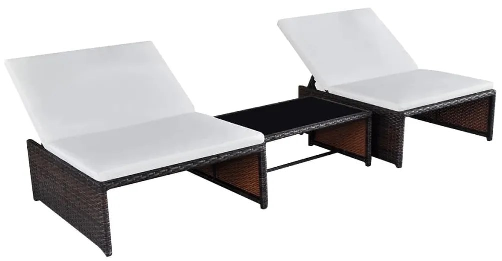 vidaXL Cadeiras jardim reclináveis 2 pcs c/ mesa vime PE castanho