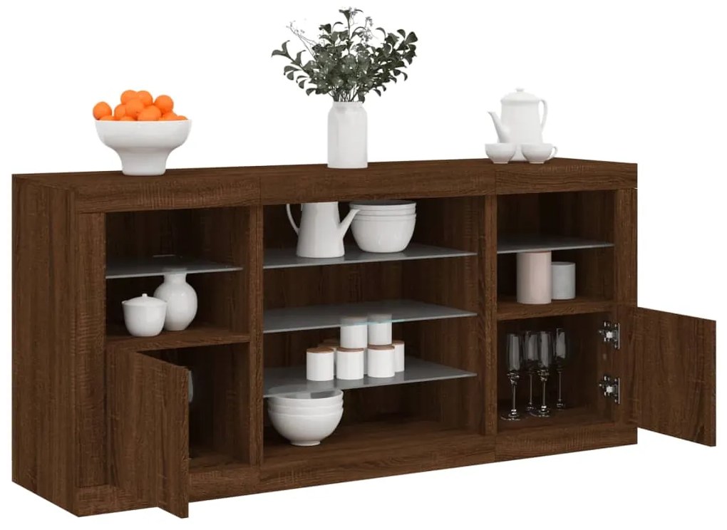 vidaXL Aparador com luzes LED 142,5x37x67 cm carvalho castanho