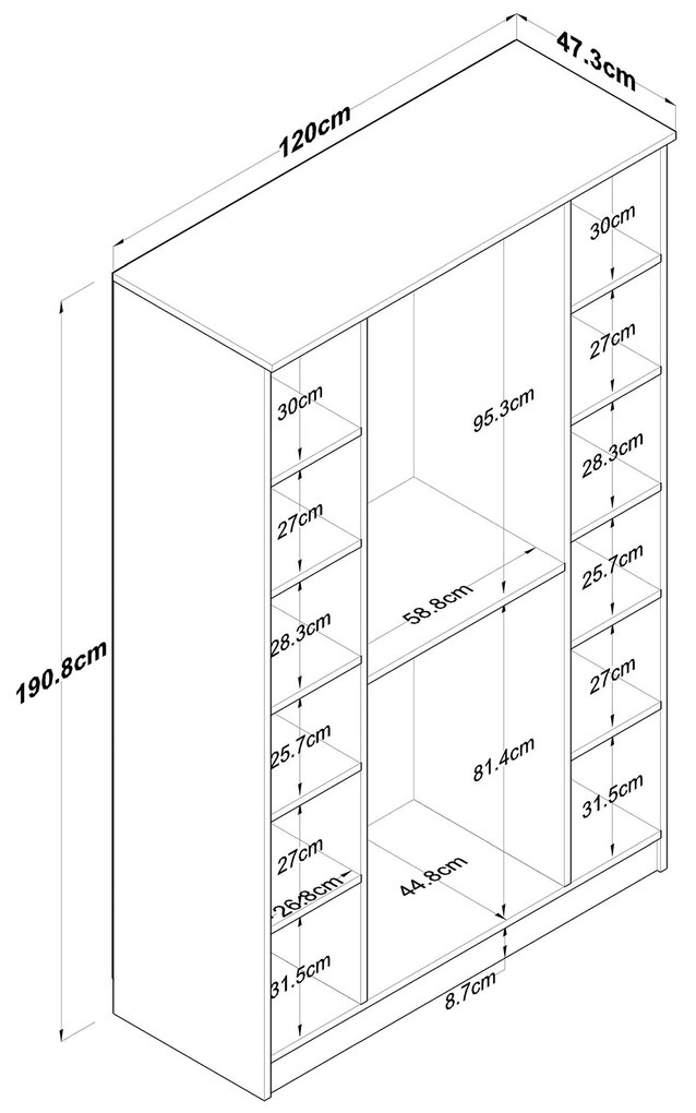 Roupeiro BA116 – Nogueira e Branco – 120x190,8x47,3 cm