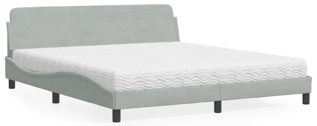 vidaXL Cama com colchão 180x200 cm veludo cinzento-claro