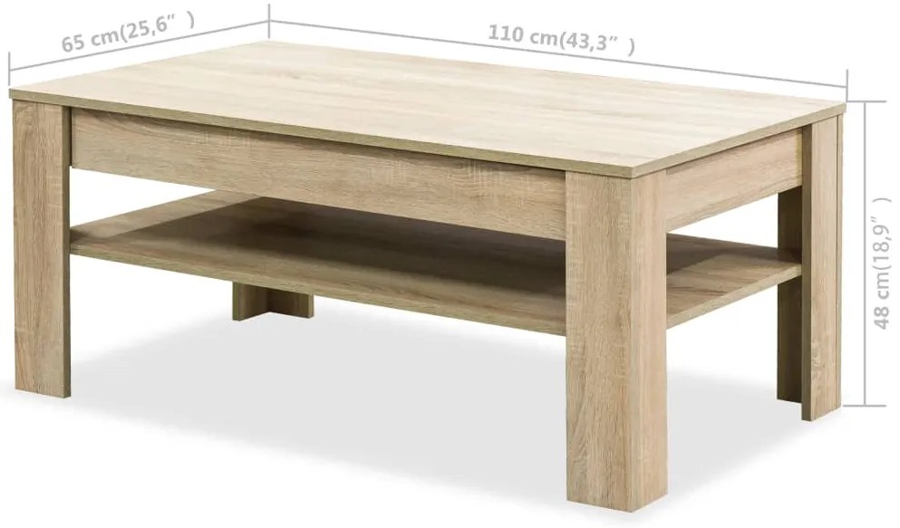 Mesa de centro em aglomerado 110x65x48 cm carvalho
