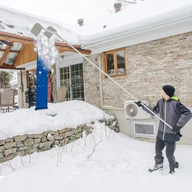 Ancinho para telhado de neve com rodas de 4 seções e cabo antiderrapante