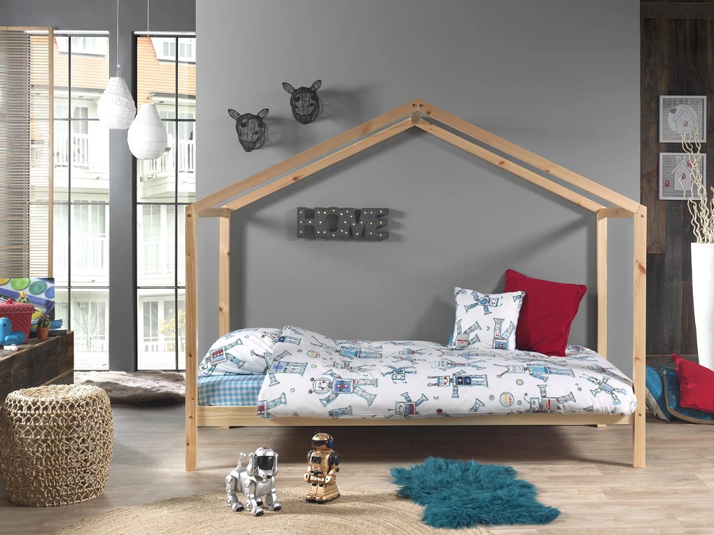 Conjunto Cama infantil de Casa DALLAS 90x200 com cortinados NATURAL