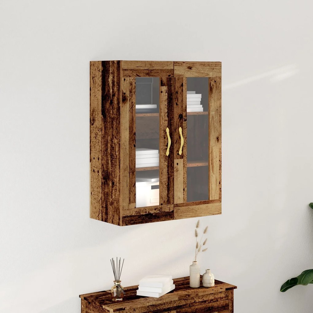 Armário de parede vidaXL com portas de vidro madeira velha 69,5x34x90