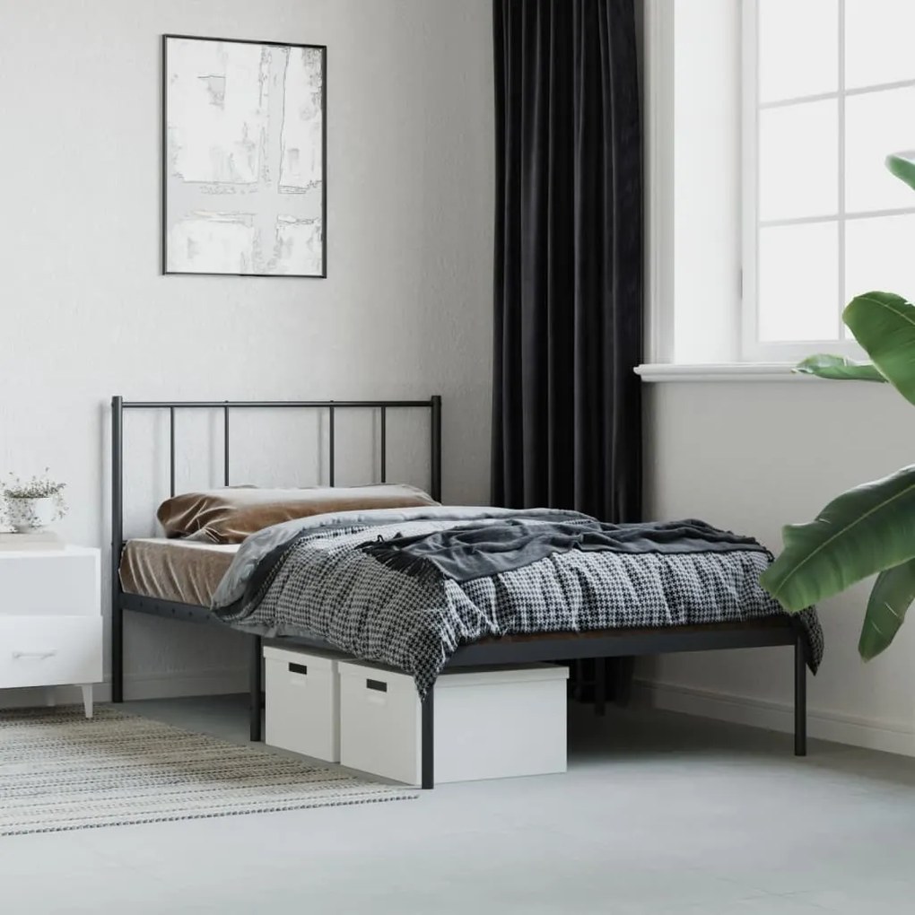 Estrutura de cama metal s/ colchão c/ cabeceira 75x190 cm preto