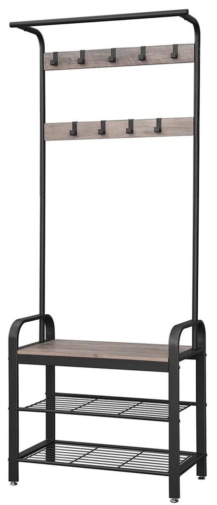Cabide Bengaleiro entrada Hall com banco e sapateira 33,7 x 72 x 183 cm preto-greige