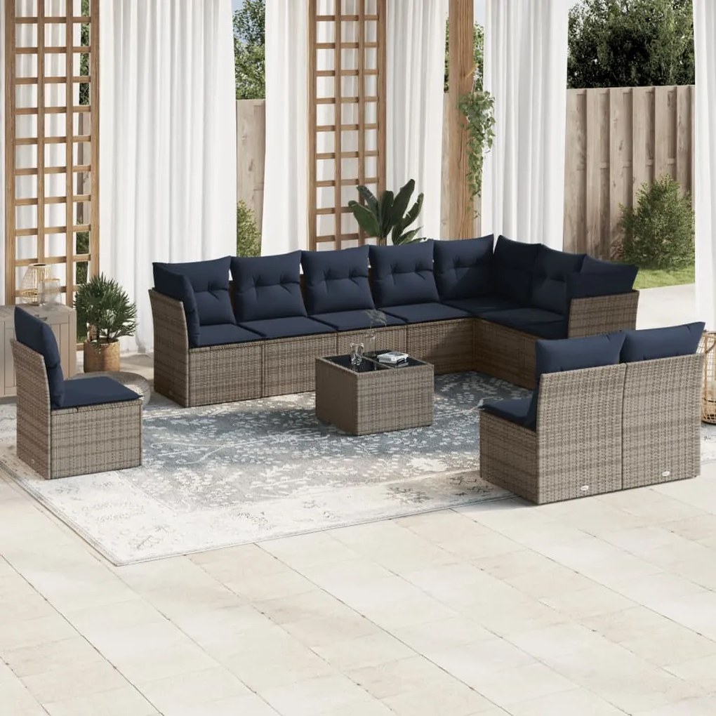 vidaXL 11 pcs conjunto sofás de jardim c/ almofadões vime PE cinzento