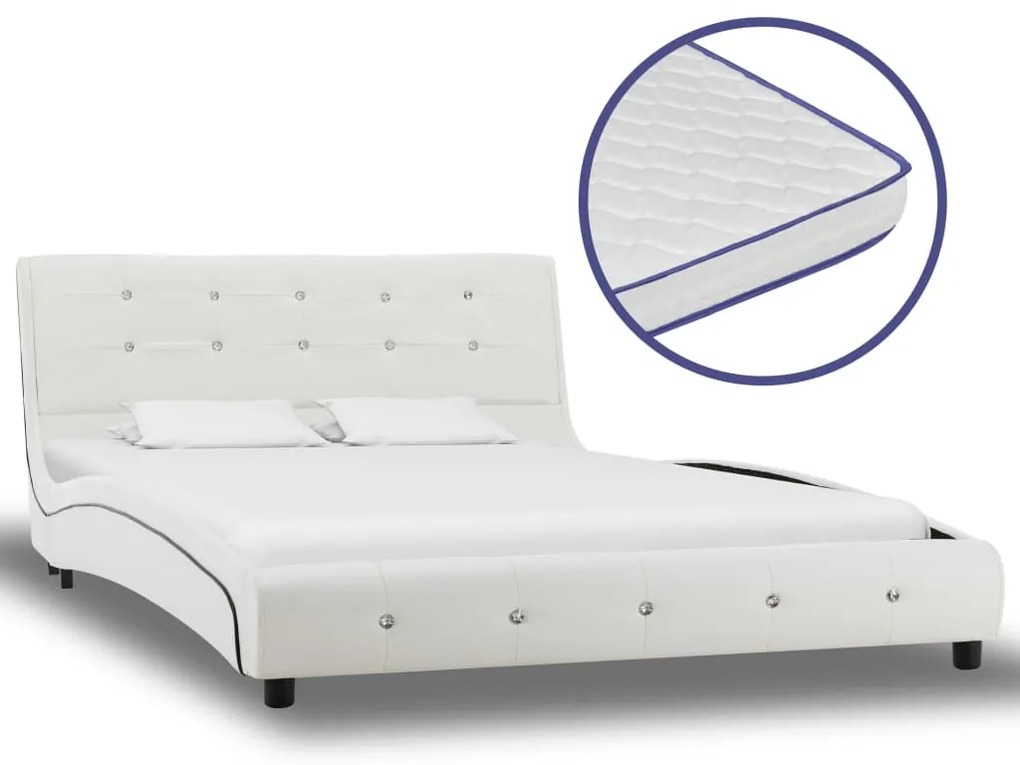 vidaXL Cama + colchão espuma memória 120x200cm couro artificial branco
