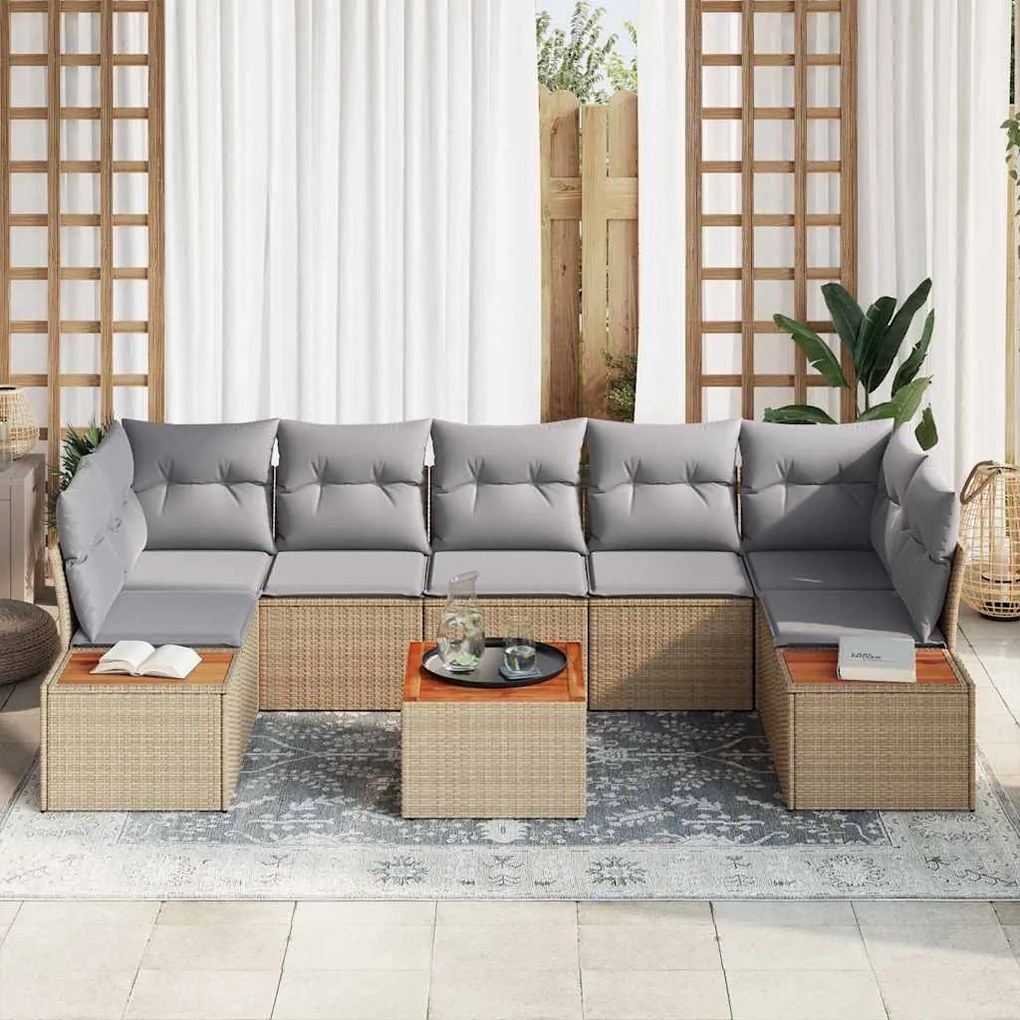 Conjunto de Sofás de Jardim com 8 Peças e Almofadas Bege de Rattan Acá