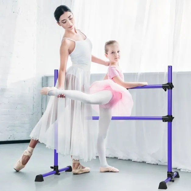 Barra dupla para ballet portátil com altura ajustável para meninas Adultos Fitness Dançar Alongar músculos 124,5 x 71 x 120 cm Violeta