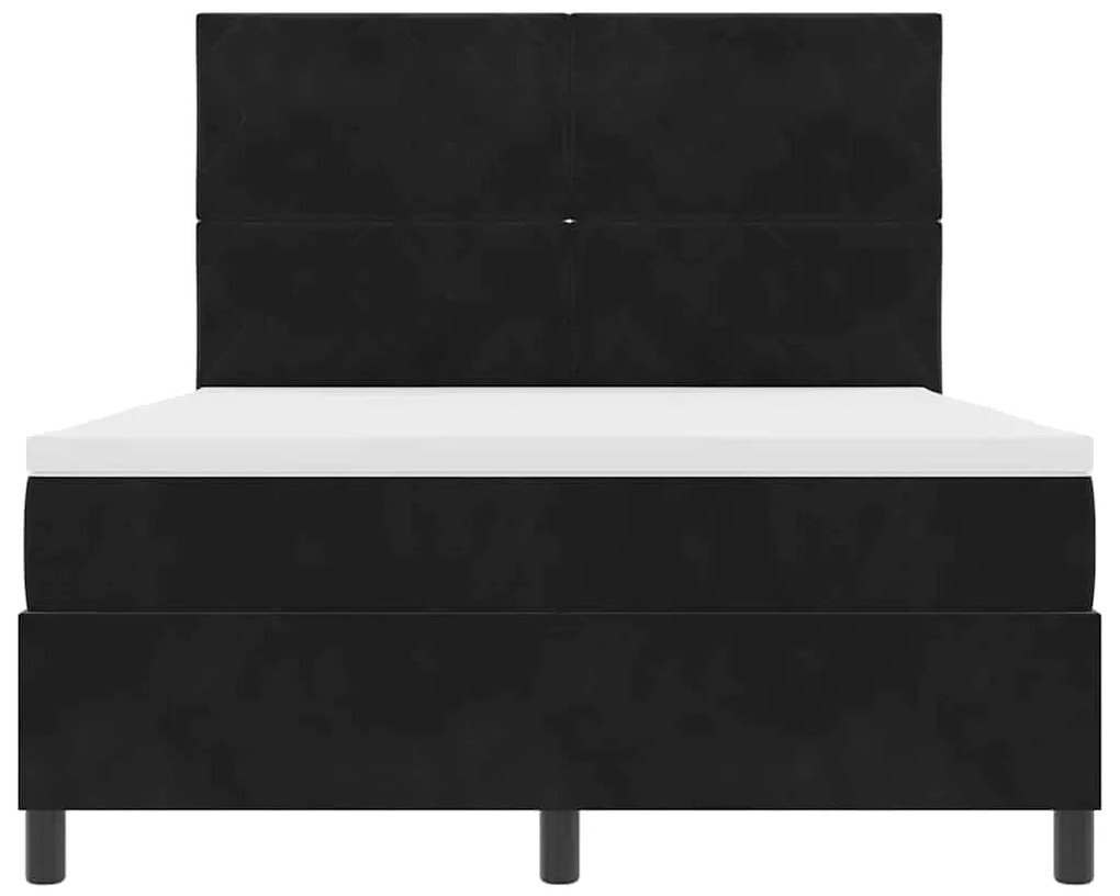 Cama com Caixa de Molas com Colchão &amp; LED Preto 140x200 cm Veludo