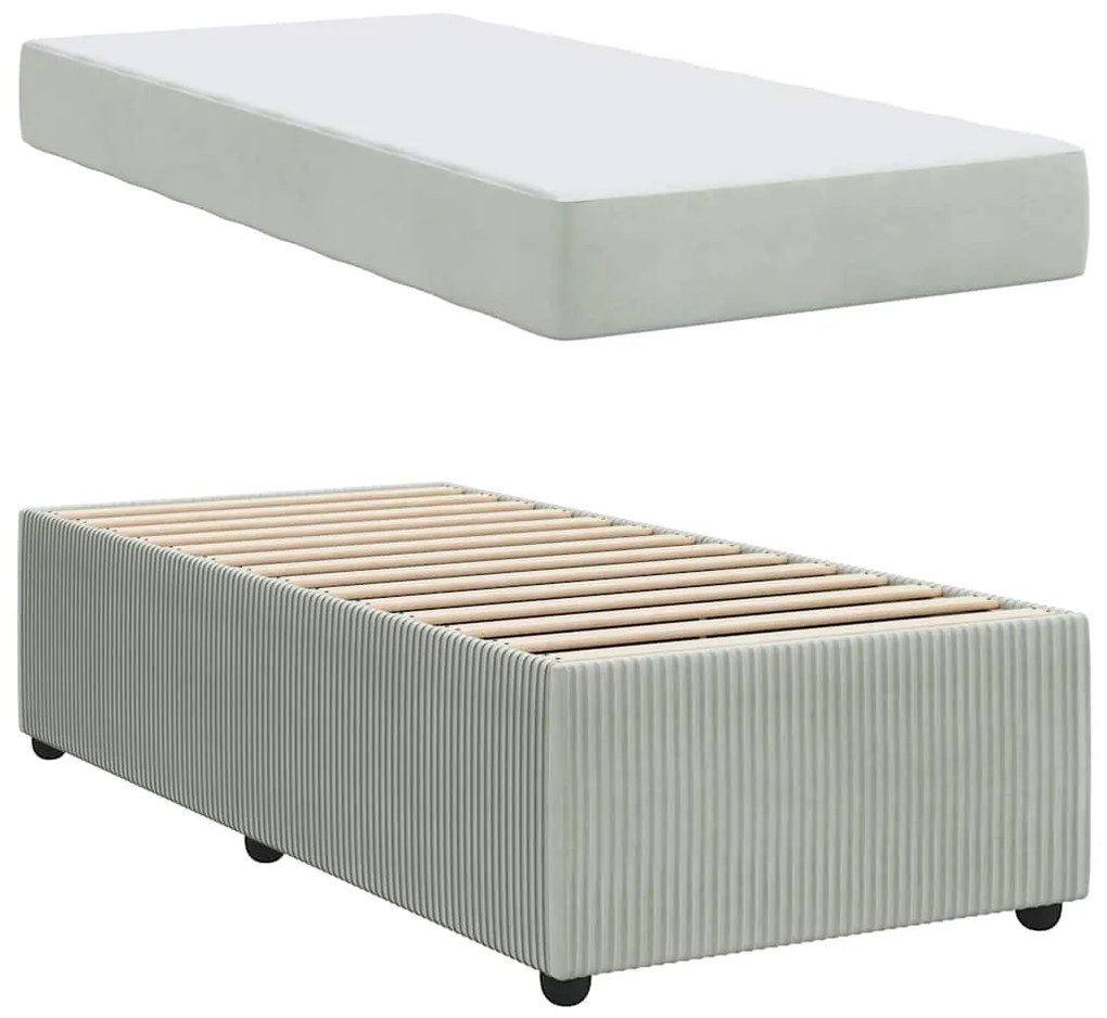 Estrutura de cama com colchão Cinzento-claro 90 x 190 cm Veludo