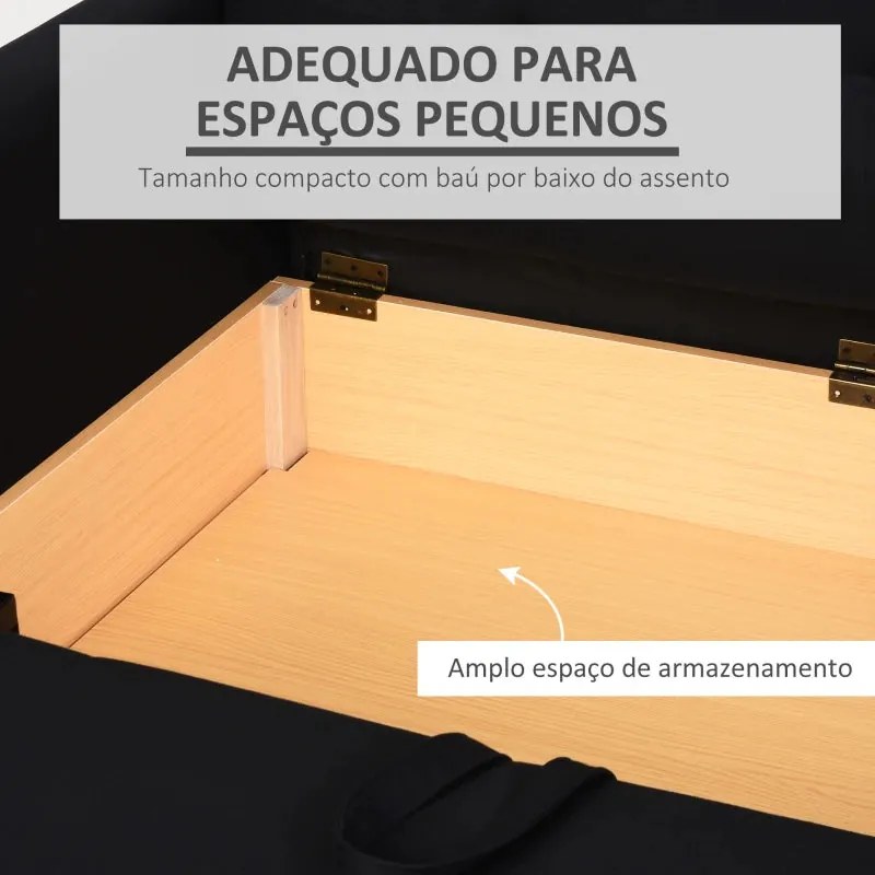 Sofá Cama "Lumis" com Armazenamento Oculto - Preto - 152x101x81 cm - A