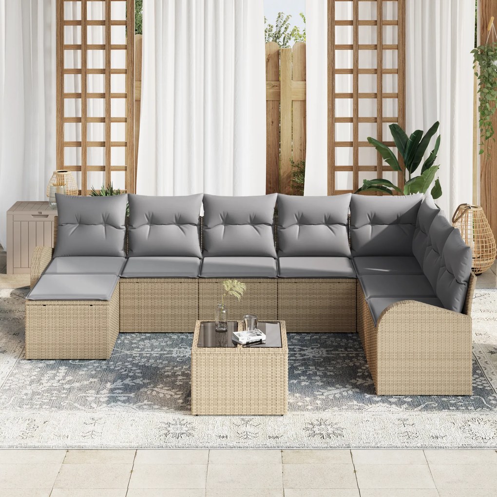Conjunto de Sofá de Jardim de 9 Peças com Almofadas de Rattan PE Preto