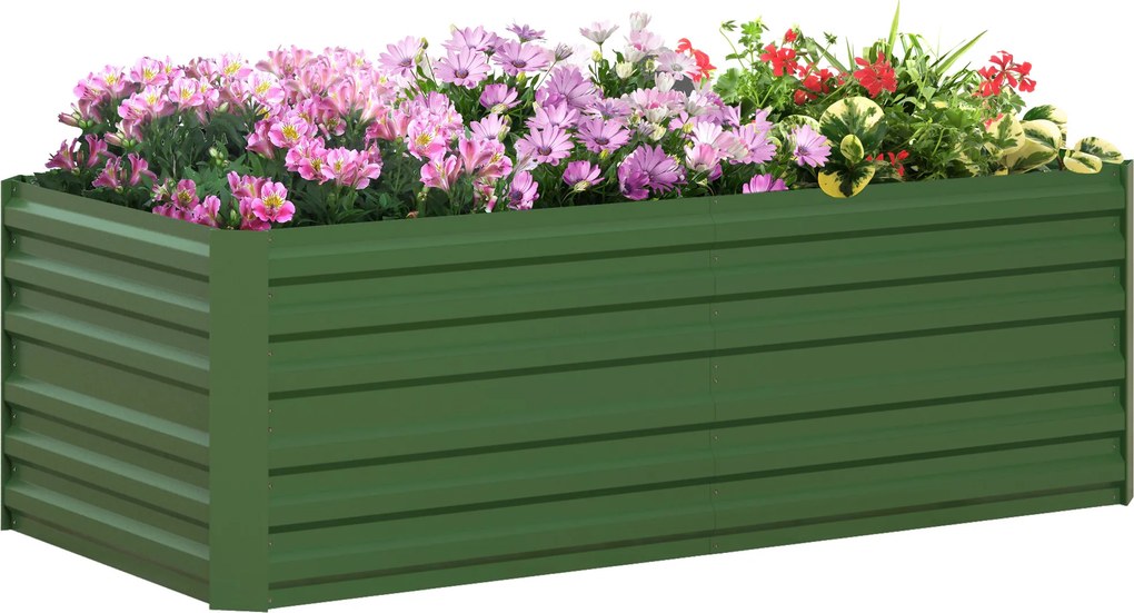 Floreira de horta retangular com tubos de reforço em aço galvanizado 180 x 90 x 59 cm verde