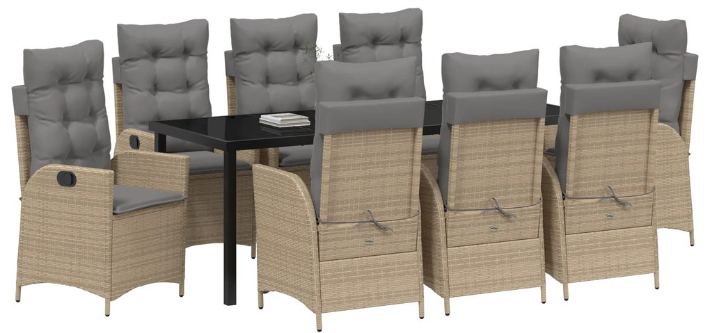 Conjunto de Jantar de Jardim de 9 Peças com Almofadas Bege Rattan de P