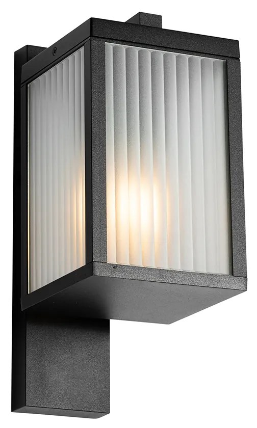 Candeeiro de parede exterior preto com vidro canelado IP44 - Charlois