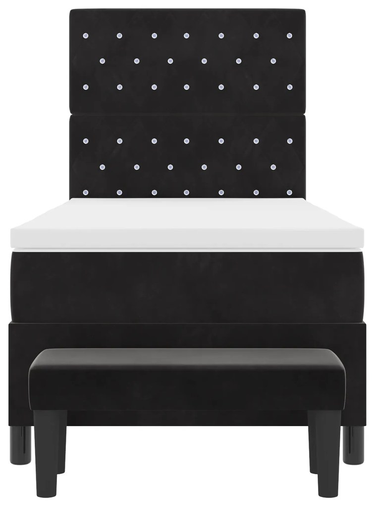 Cama Box Spring com Colchão & Banco Preto 90x190 cm Veludo