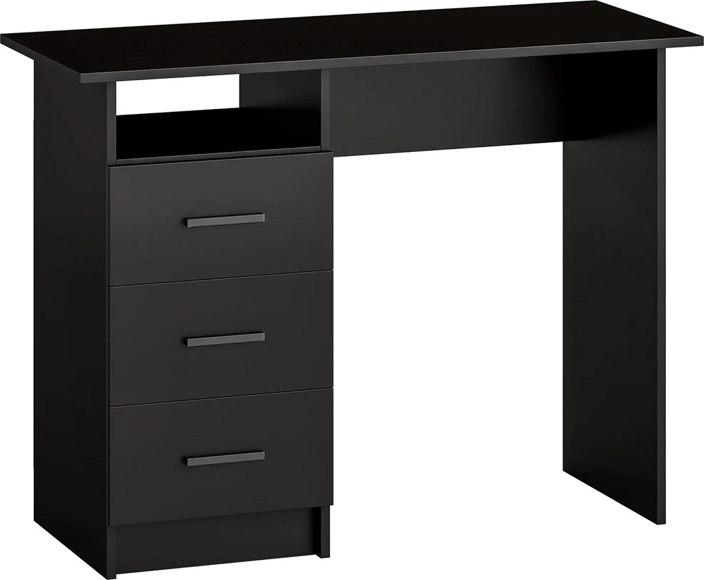 HOMCOM Secretária Economizadora de Espaço com 3 Gavetas, Prateleira Aberta, Secretária de Escritório, Moderna, Mesa para PC para Casa Escritório Estúdio Quarto, 100x40x75 cm, Preto | Aosom Portugal