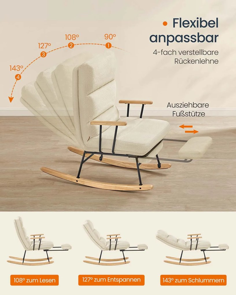 Cadeira de baloiço ajustável com pés em madeira de borracha castanho camelo