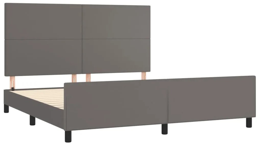 Estrutura cama c/ cabeceira couro artificial 160x200cm cinzento