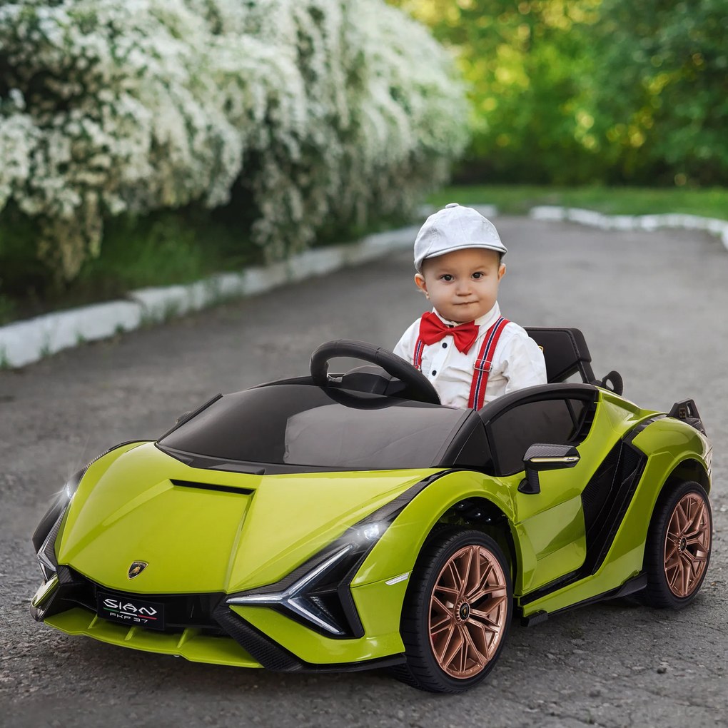 Carro Elétrico Lamborghini SIAN 12V para Crianças de 3-8 anos com Controle Remoto Abertura da Porta Música MP3 USB e Faróis 108x62x40cm Verde