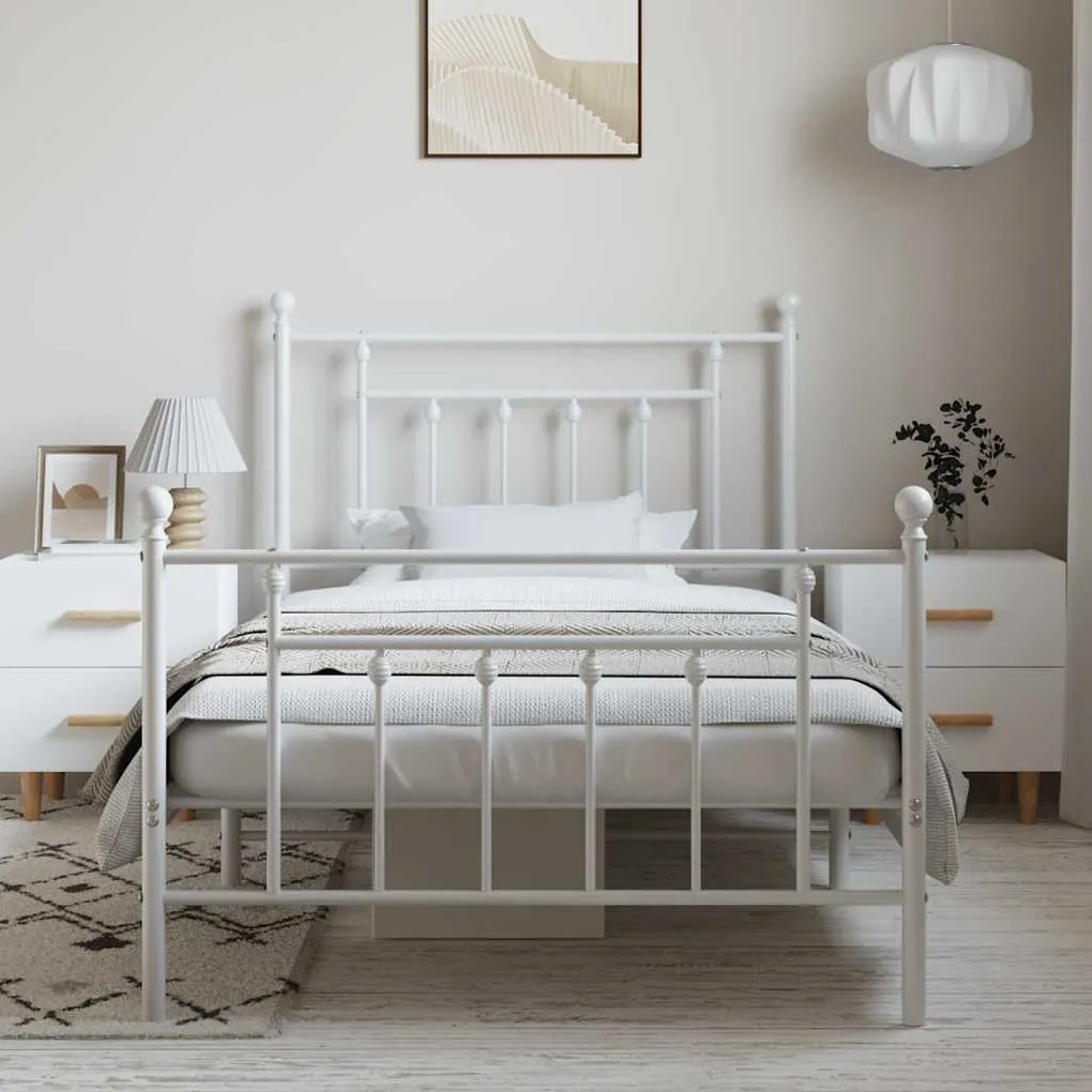 Estrutura de cama com cabeceira e pés 100x190 cm metal branco
