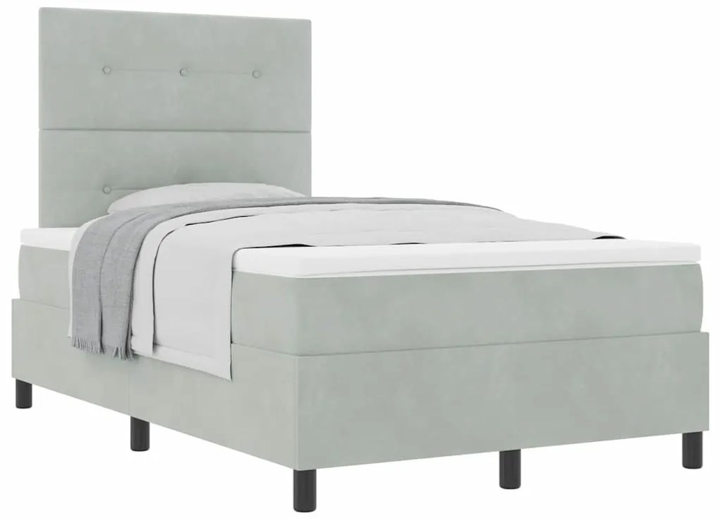 Cama Box com Colchão vidaXL Cinza Claro Pequeno Duplo Veludo