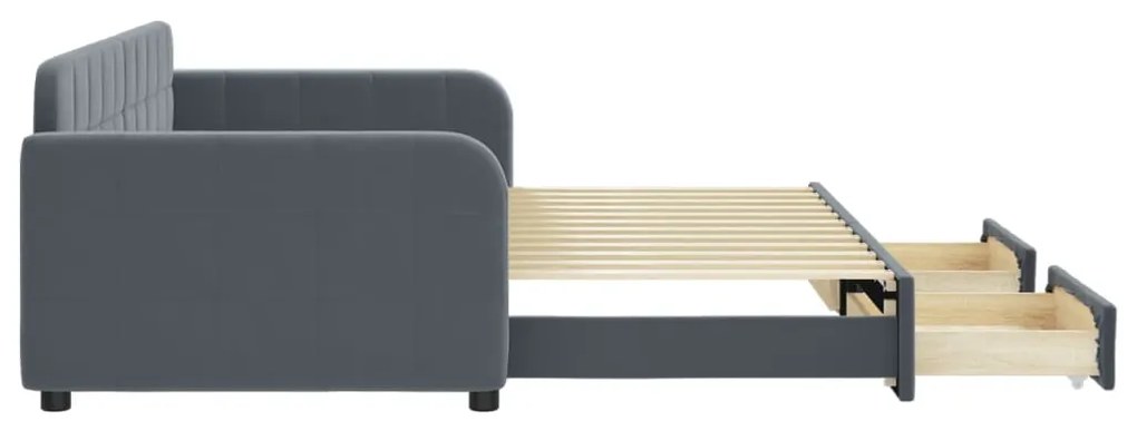 Sofá-cama c/ gavetão e gavetas 90x200 cm veludo cinzento-escuro